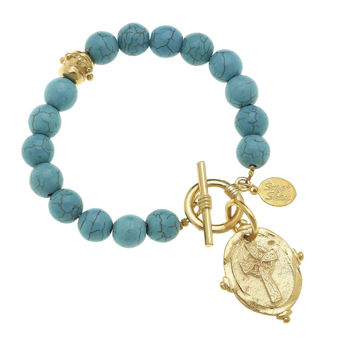 Susan Shaw Cross Stone Toggle Bracelet - Turquoise