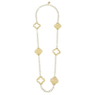 Susan Shaw Long Clover Chain Necklace - Gold