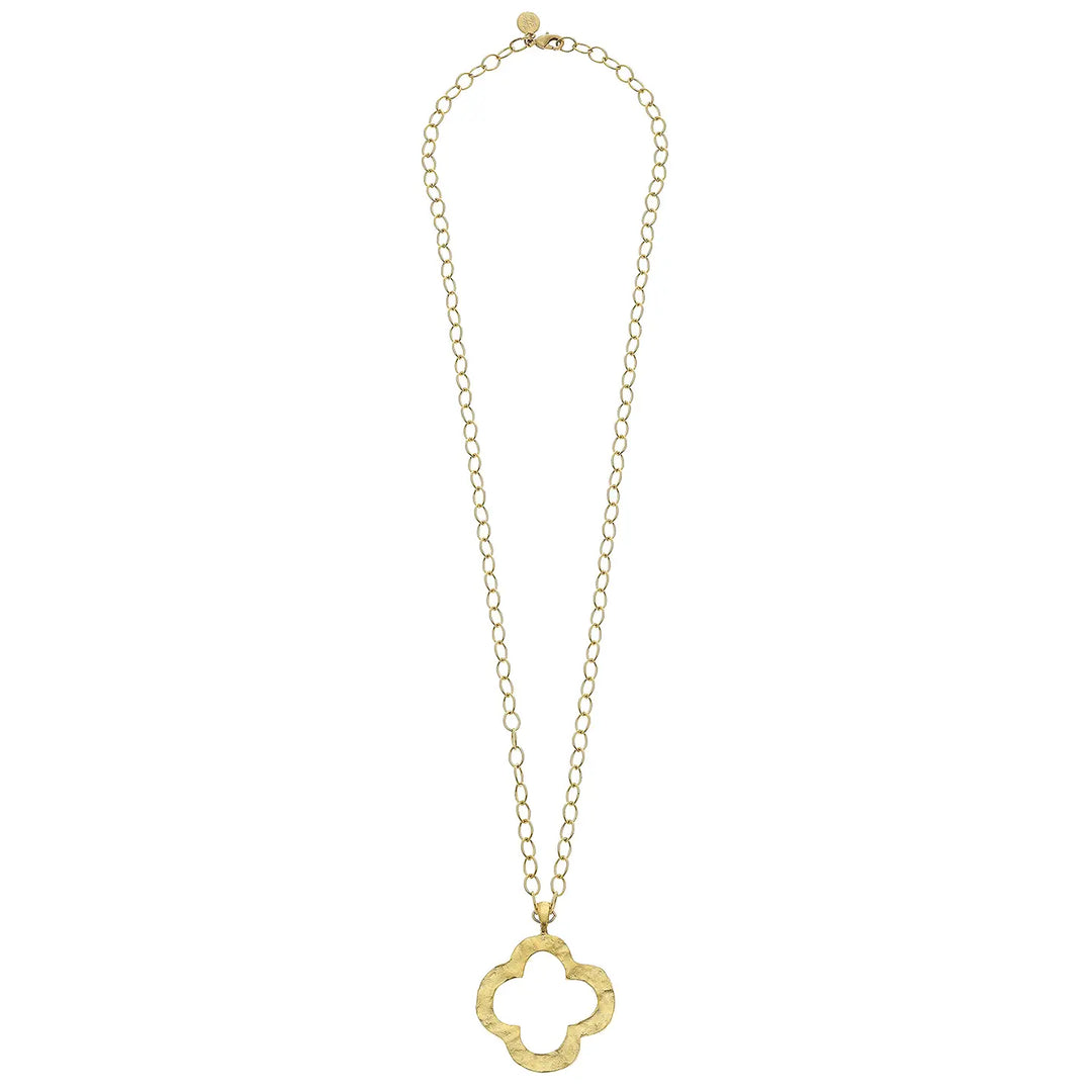 Susan Shaw Long Gold Open Clover Necklace