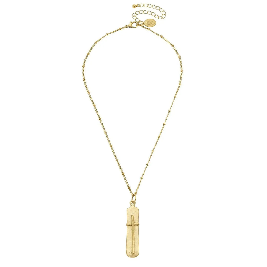 Susan Shaw Dainty Bar Cross Necklace - Gold
