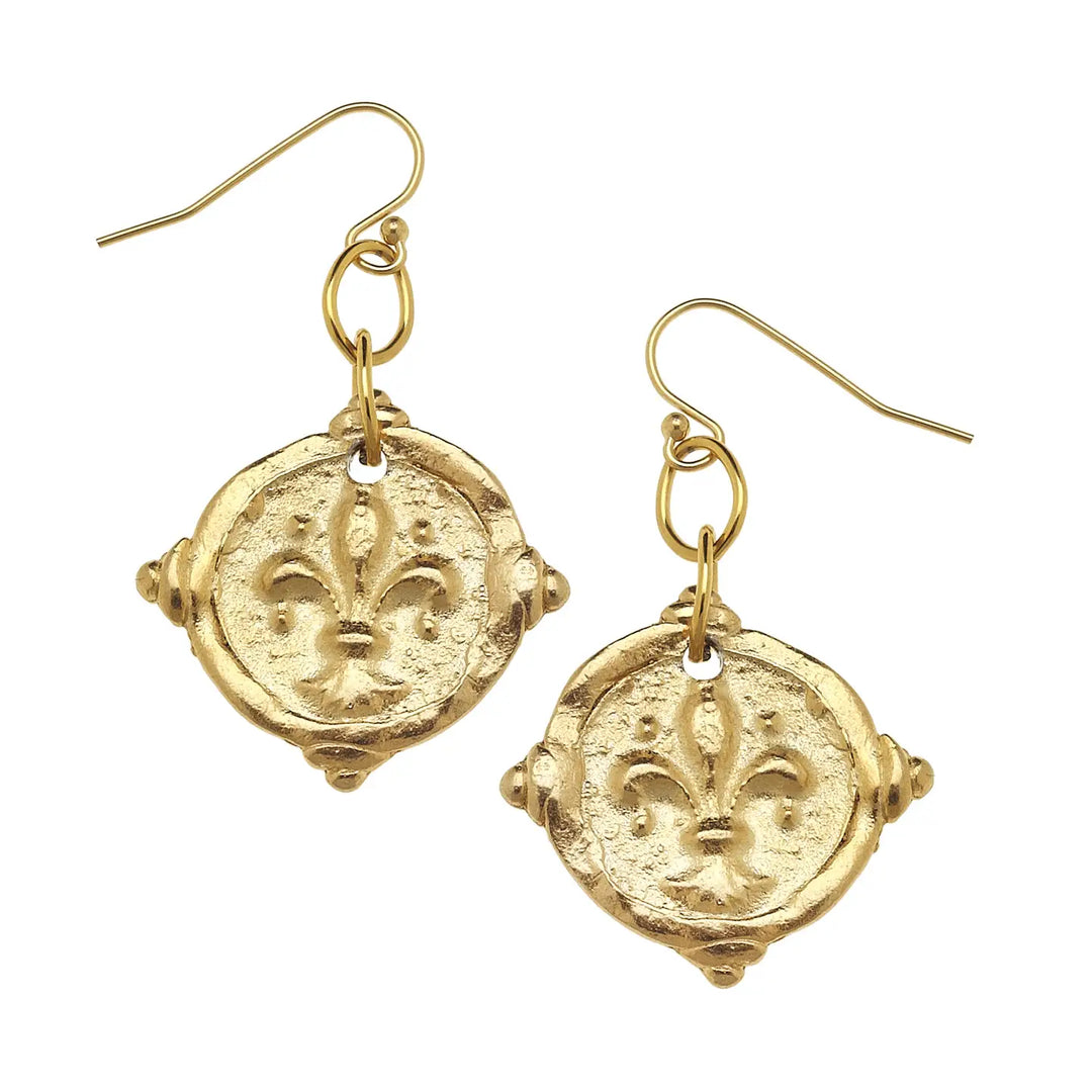 Susan Shaw Fleur De Lis Intaglio Earrings - Gold