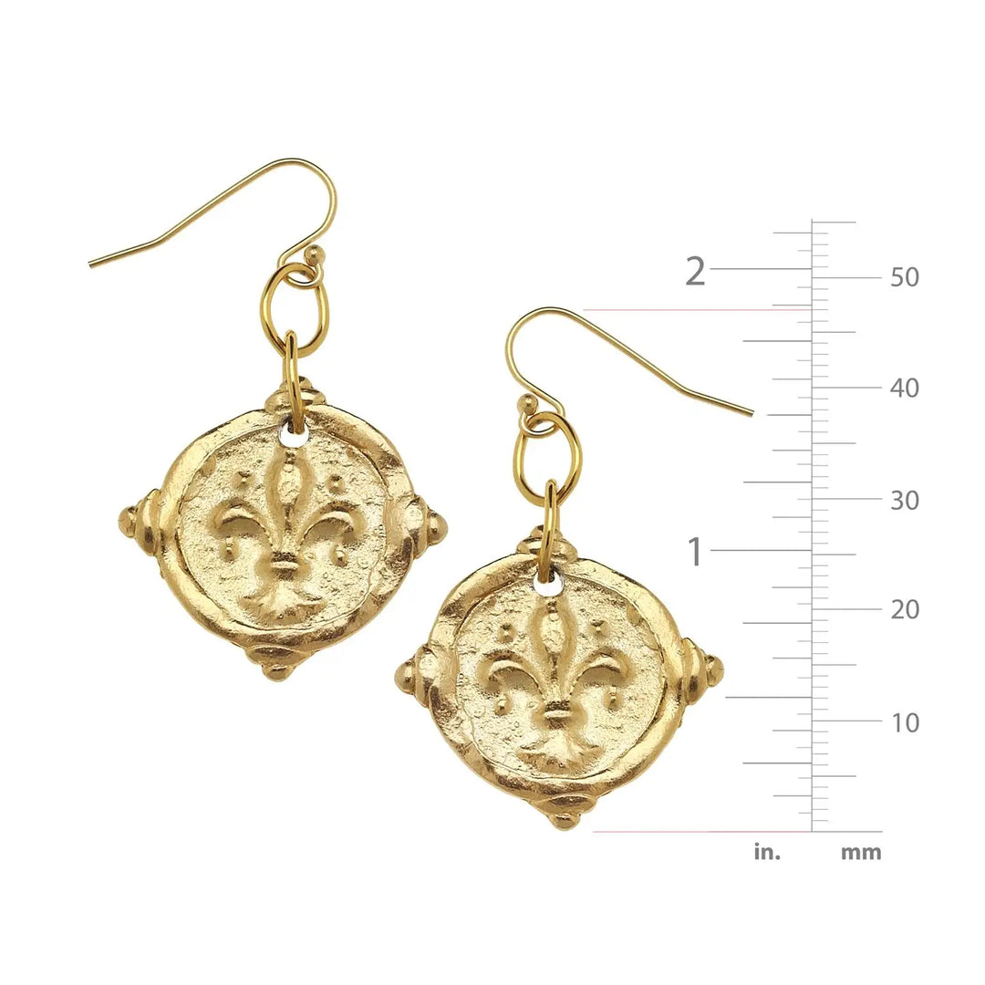 Susan Shaw Fleur De Lis Intaglio Earrings - Gold