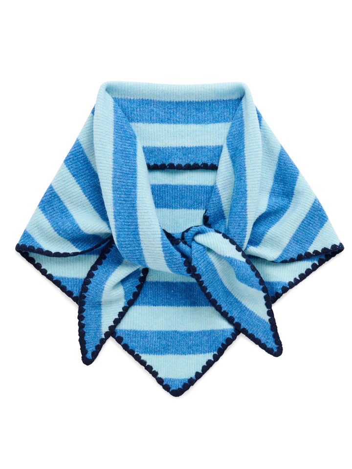 Blue and white striped bow tie on a white background
