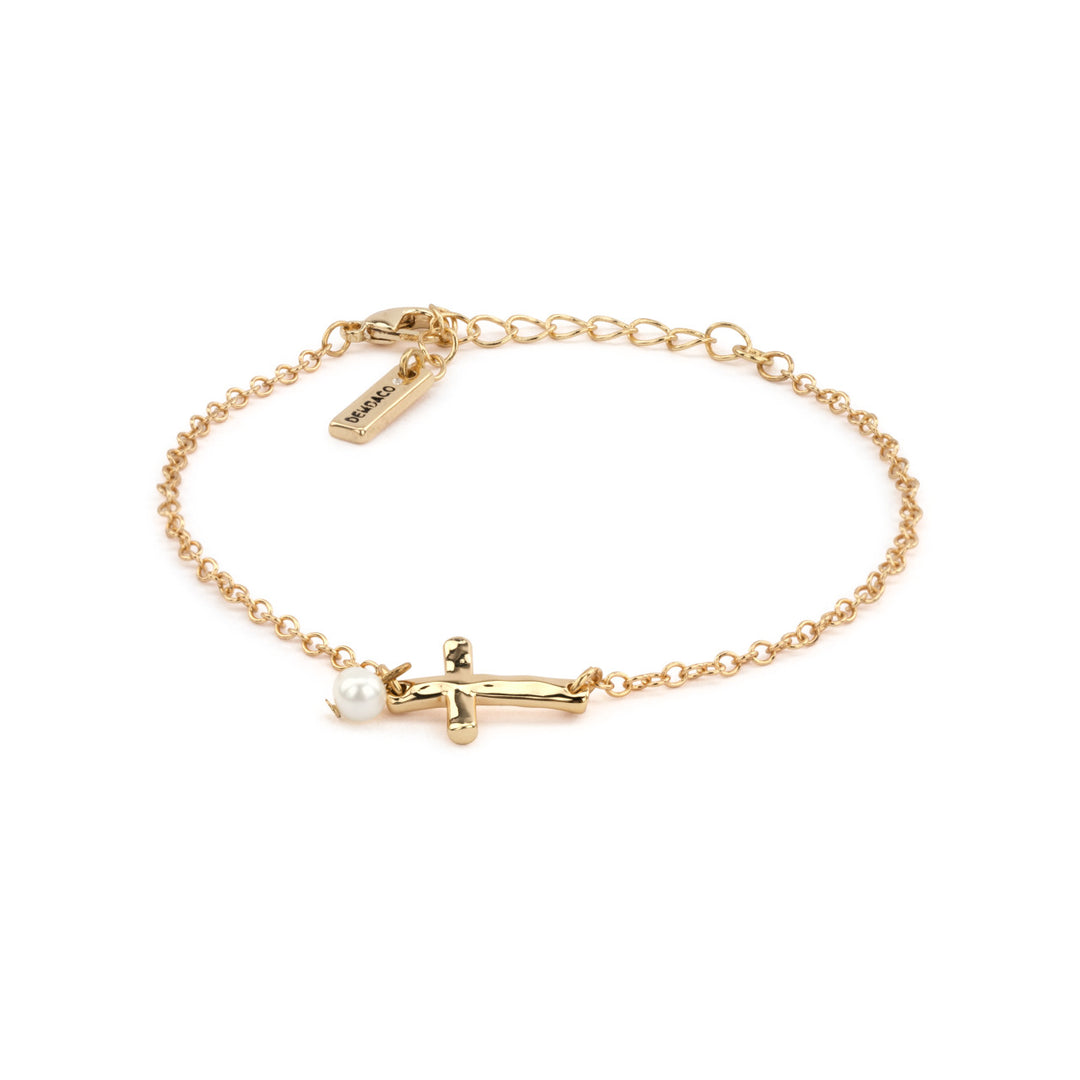 Dainty Gold Cross Bracelet - Gold