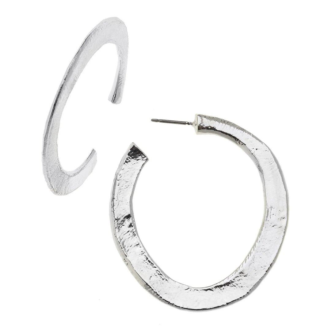 Susan Shaw Hammered Hoop Earrings - Medium - Silver