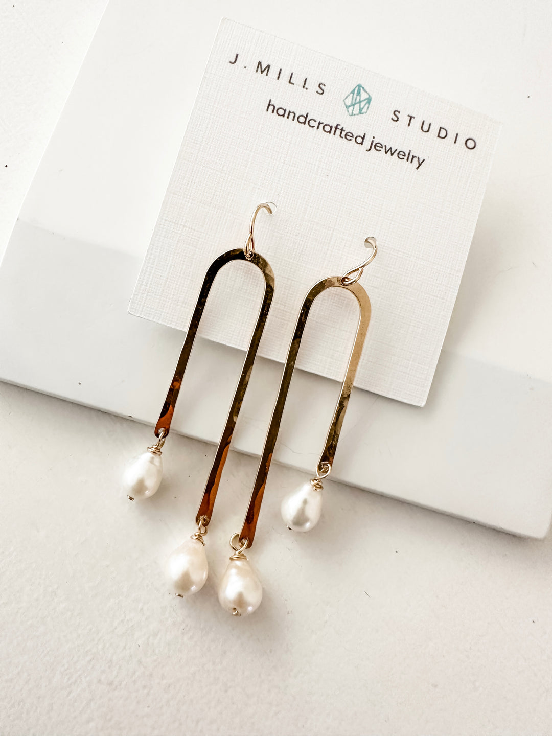 J.Mills Studio-Gold Arch with Pearl Baroque Earring