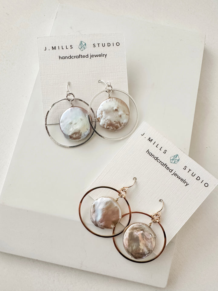 J.Mills Studio-Circle with Pink Pearl Earrings