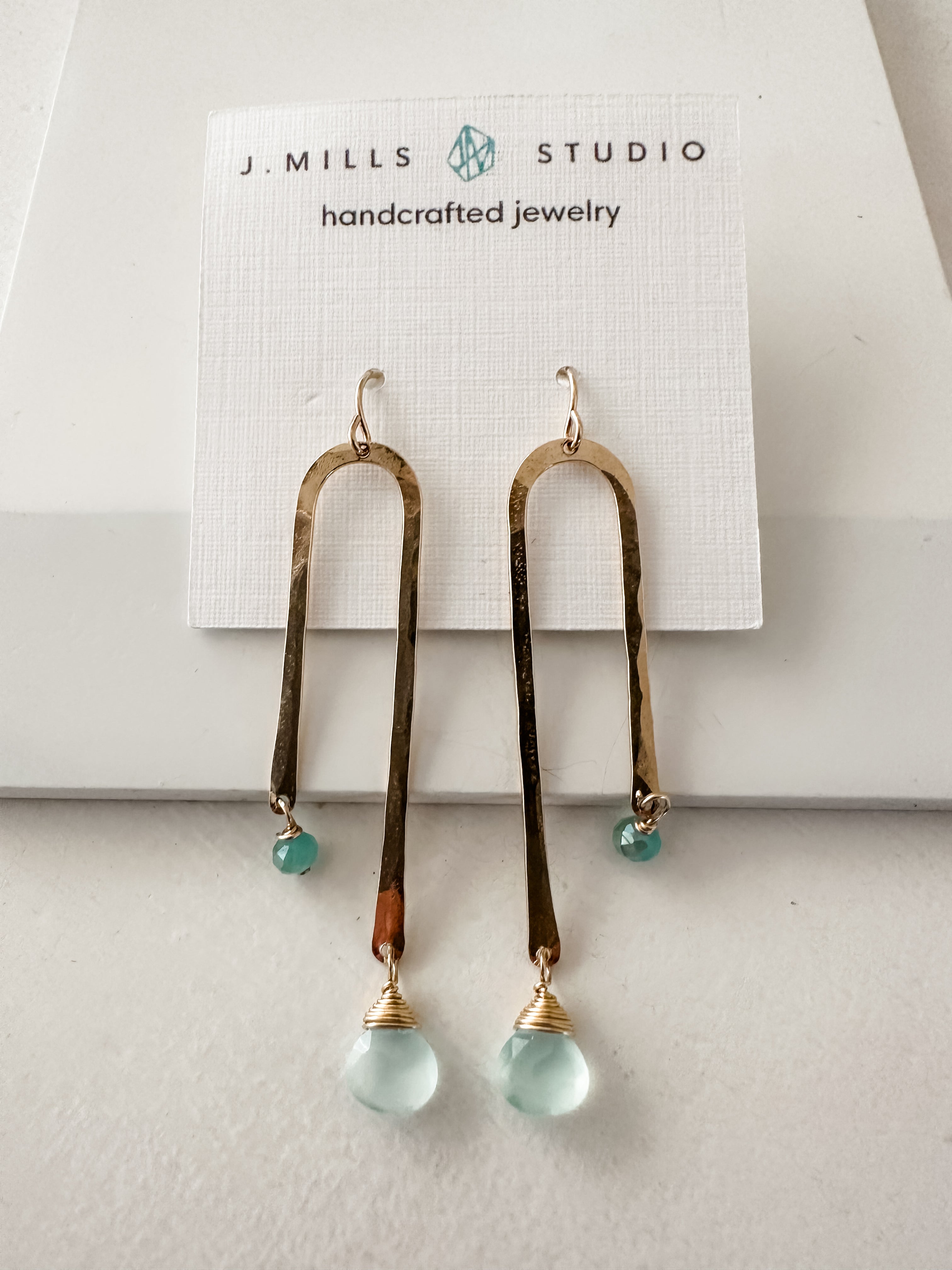 J.Mills Studio-Gold Filled Forged Arch Aqua/Crystal Earrings