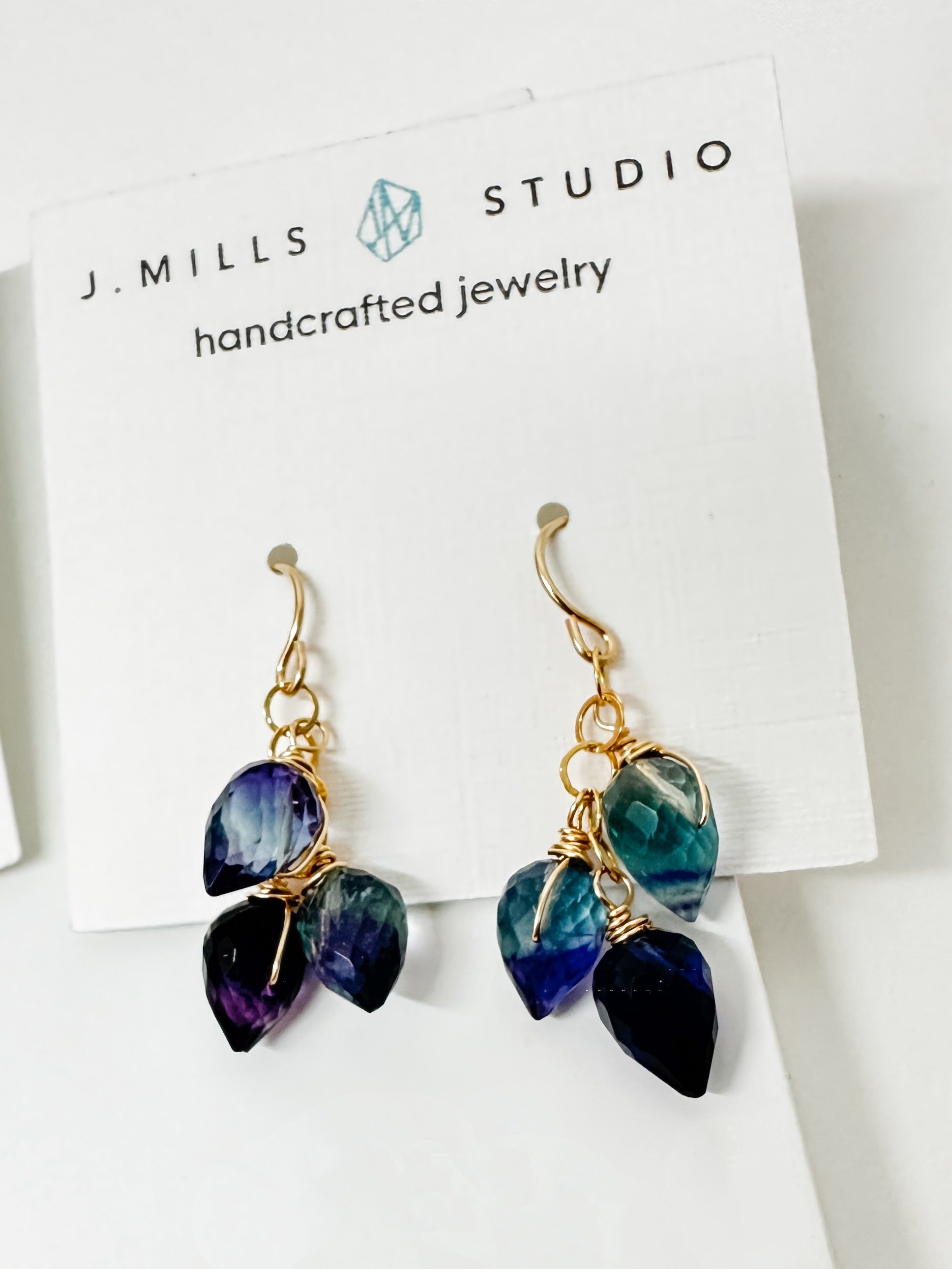 J.Mills Studio-Gold 3 Tier Cascading Rainbow Fluorite Earrings