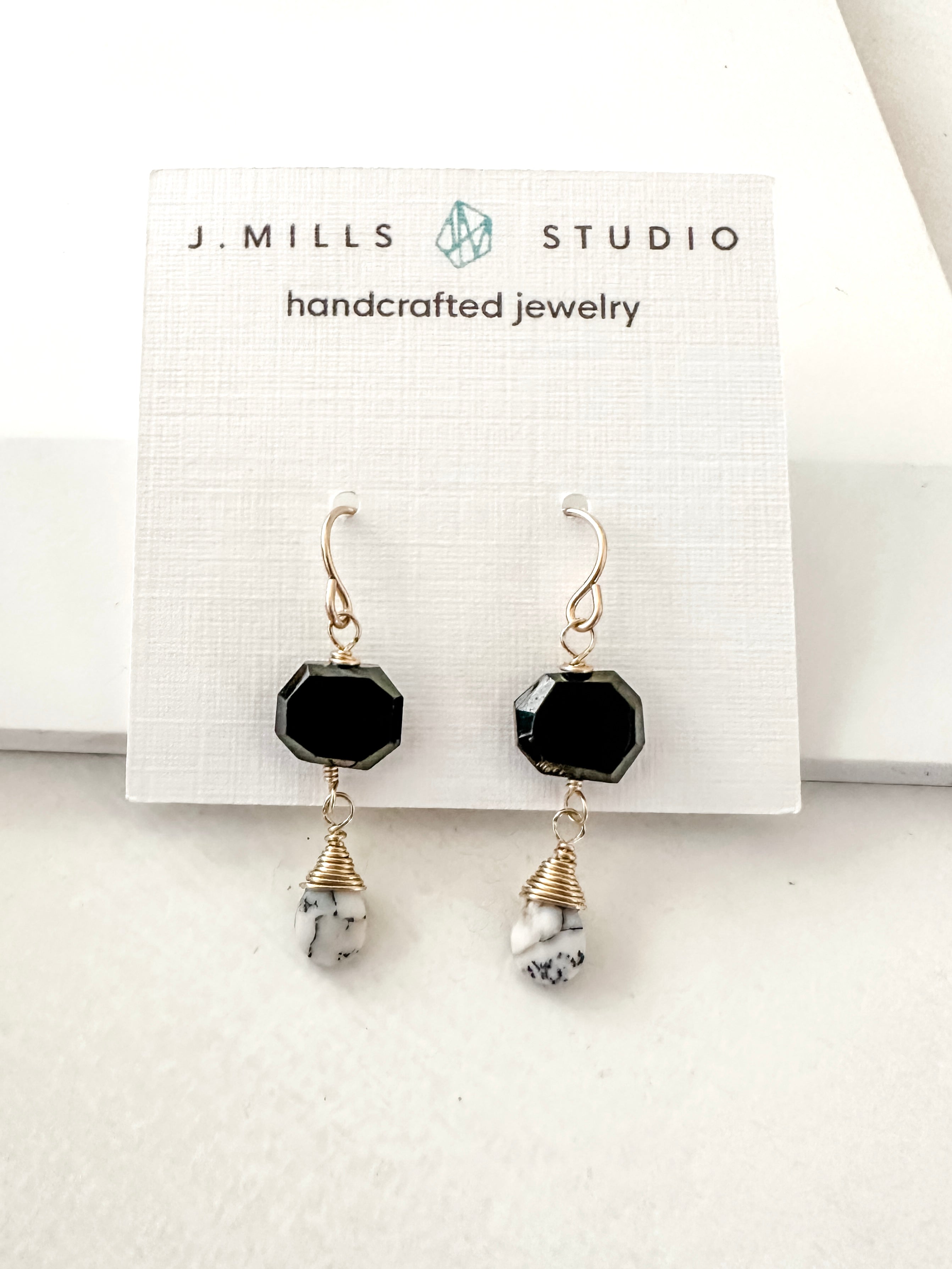 J.Mills Studio-Gold Filled Black Spinel with Dendrite Earrings