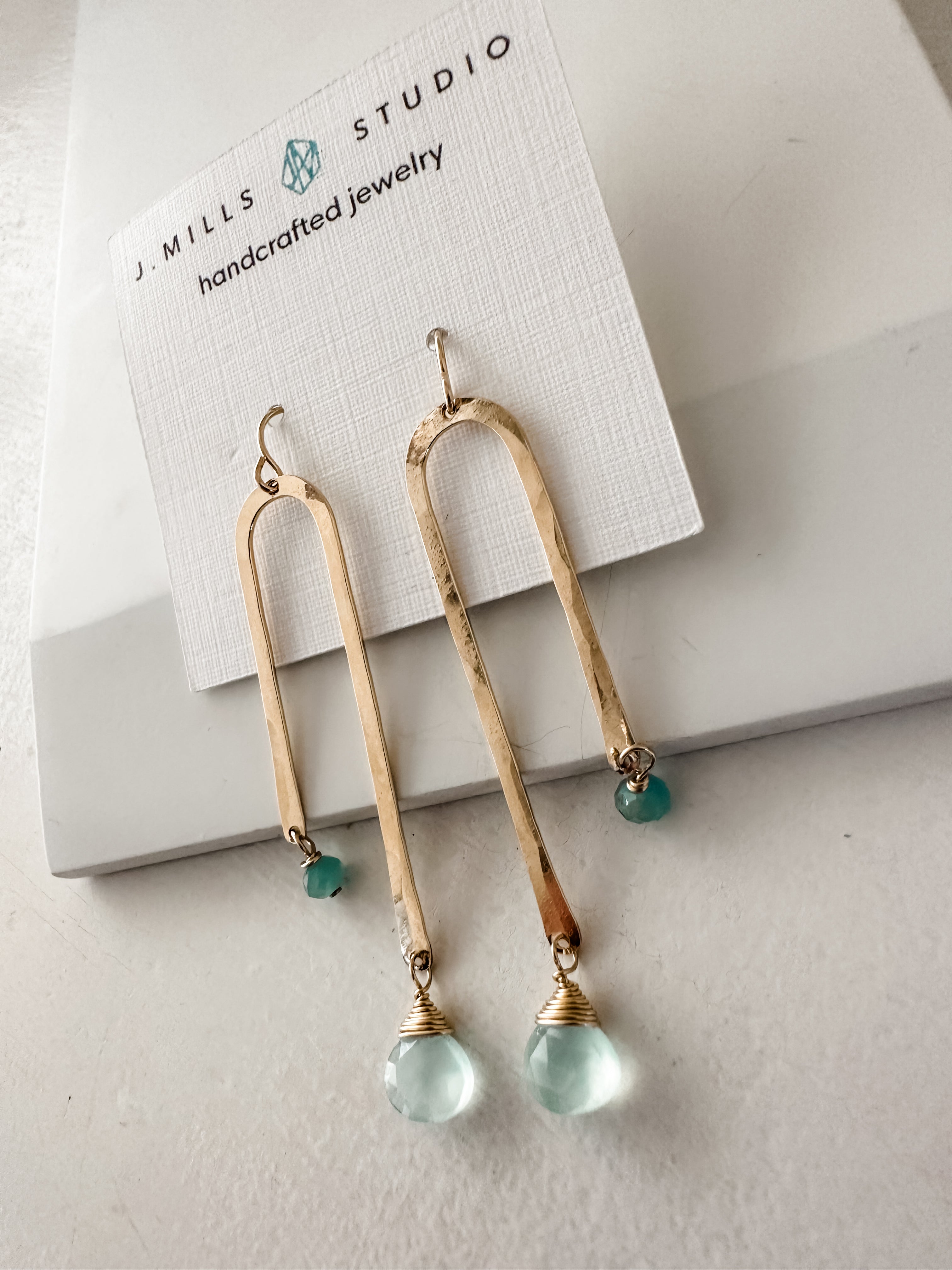 J.Mills Studio-Gold Filled Forged Arch Aqua/Crystal Earrings