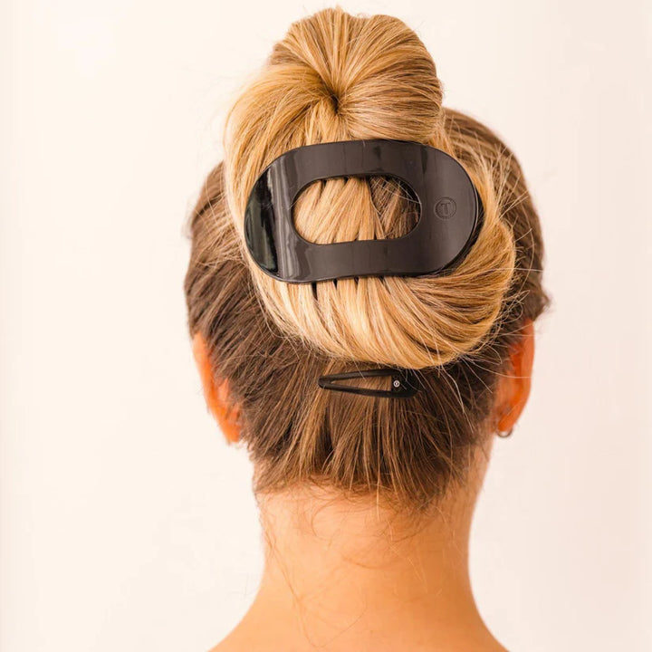 TELETIES Large Flat Round Hair Clip - Jet Black