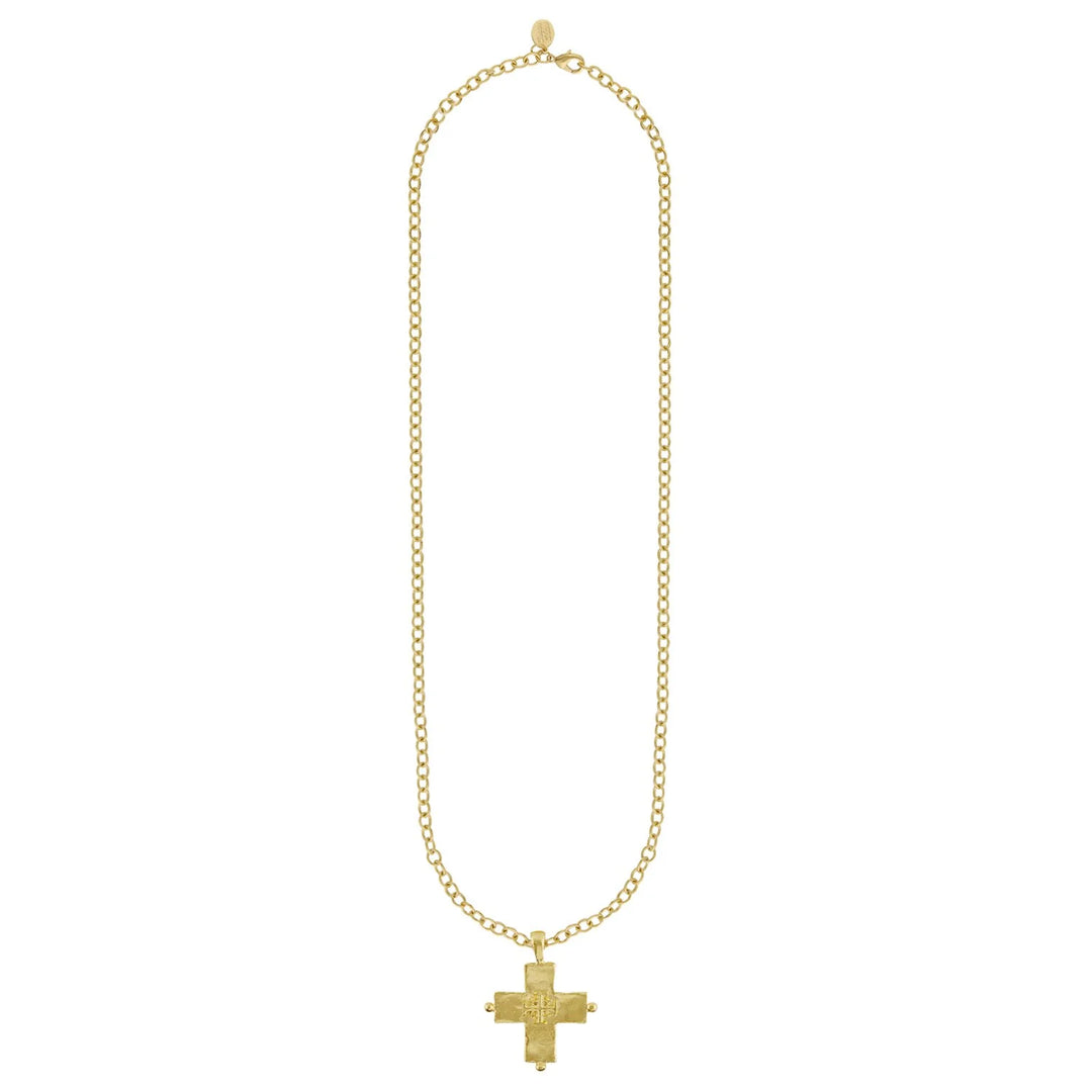 Susan Shaw Long Jerusalem Cross Necklace - Gold