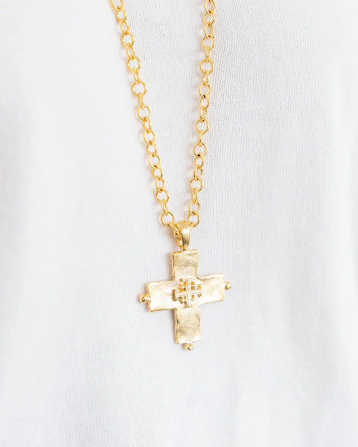 Susan Shaw Long Jerusalem Cross Necklace - Gold