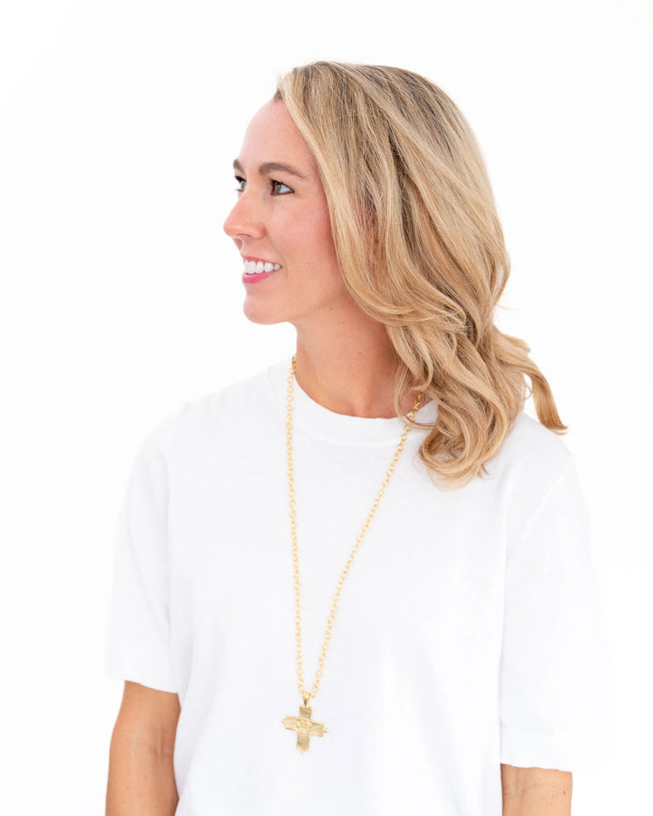 Susan Shaw Long Jerusalem Cross Necklace - Gold