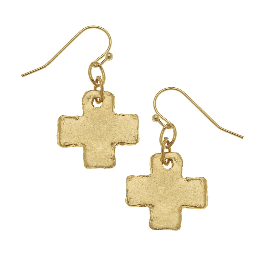 Susan Shaw Mini Square Cross Earrings - Gold