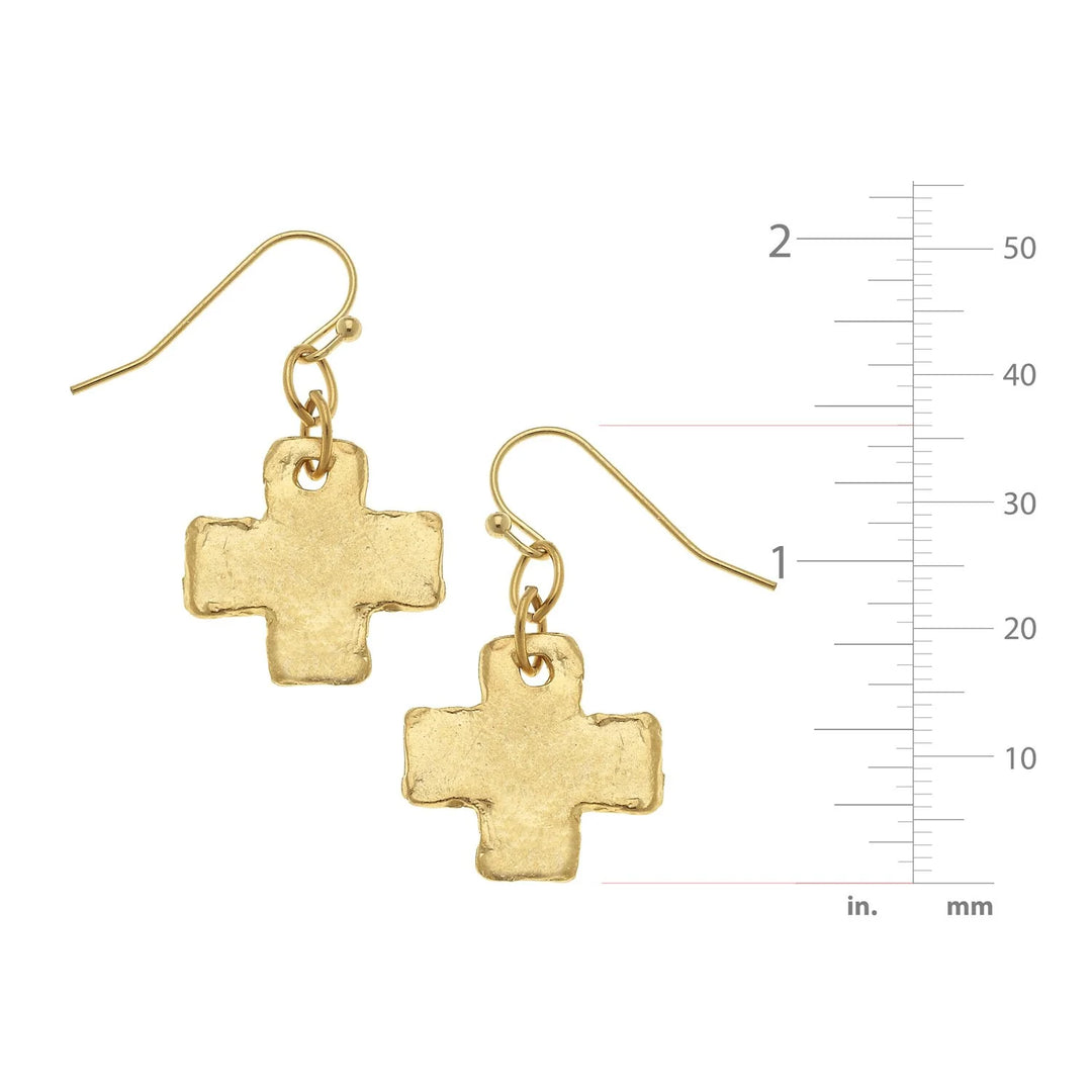 Susan Shaw Mini Square Cross Earrings - Gold