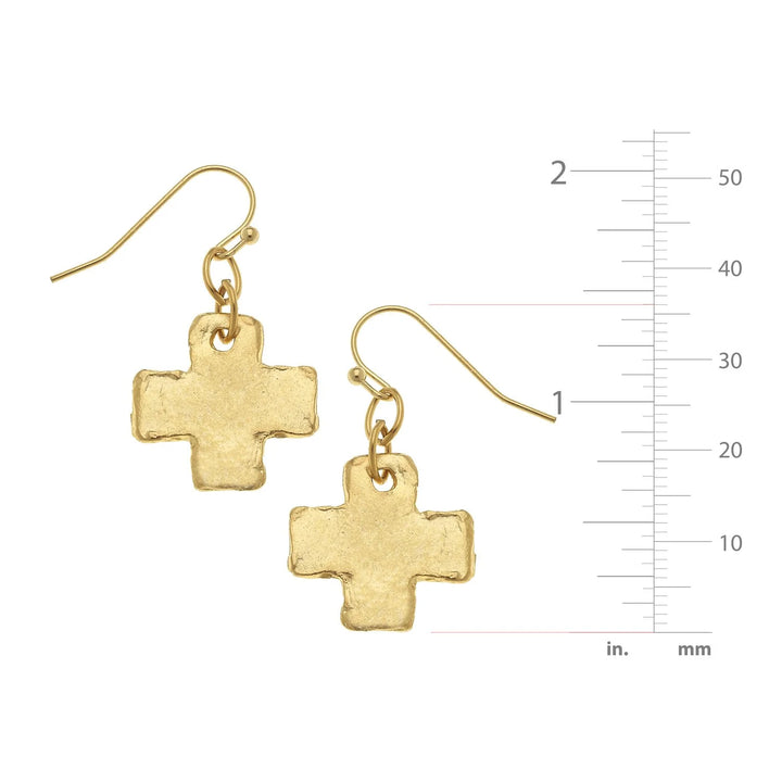 Susan Shaw Mini Square Cross Earrings - Gold