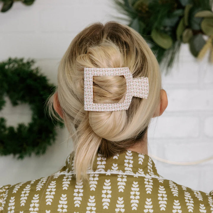TELETIES Large Flat Square Hair Clip - Pine &amp; Pearl
