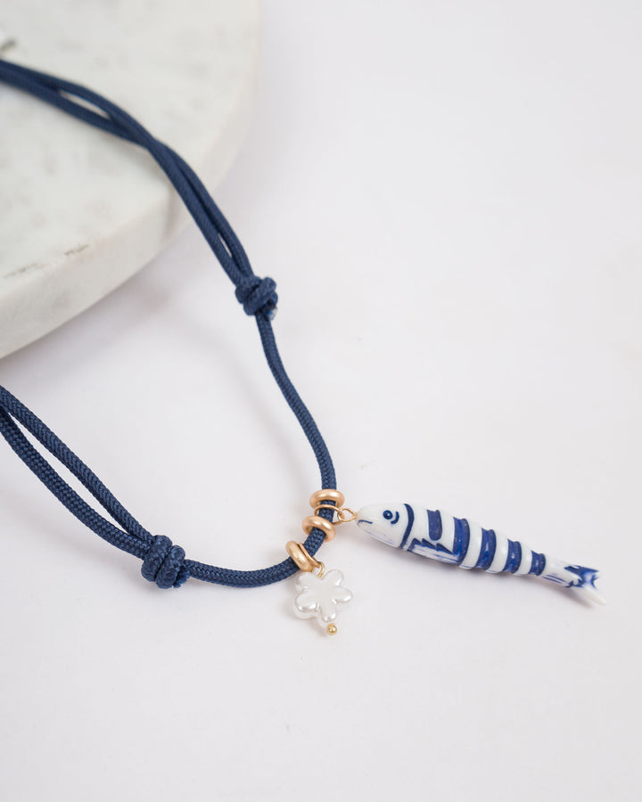Cord Necklace with Fish Charm Necklace