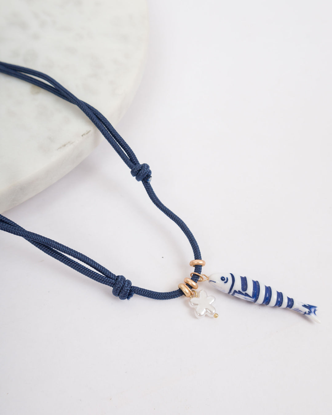 Cord Necklace with Fish Charm Necklace