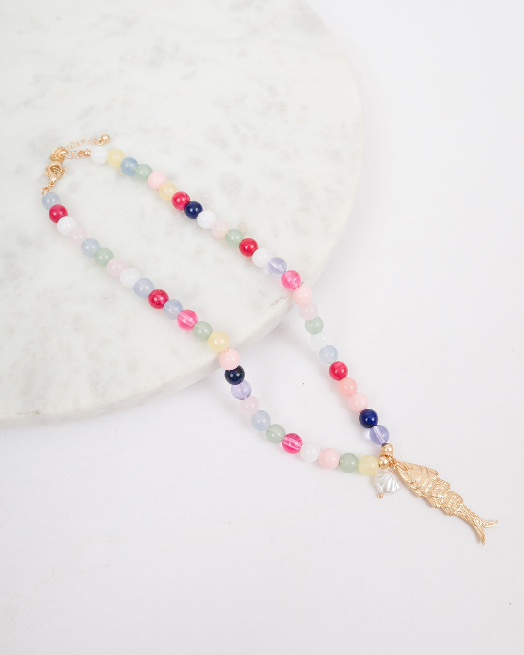 Colored Beads with Fish Pendant Necklace