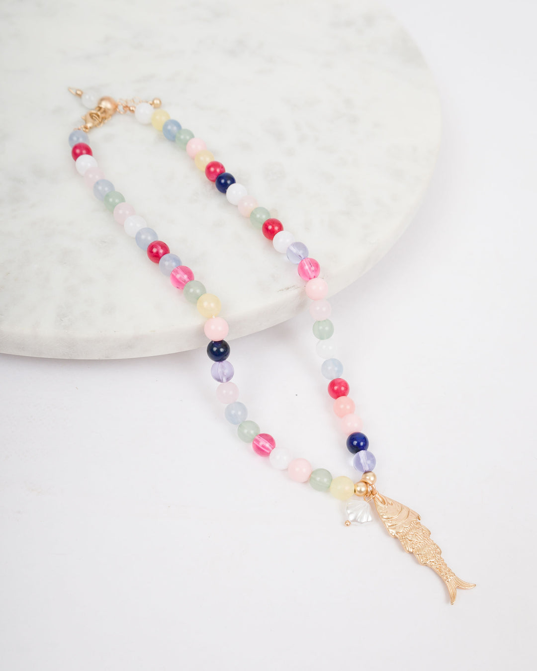 Colored Beads with Fish Pendant Necklace
