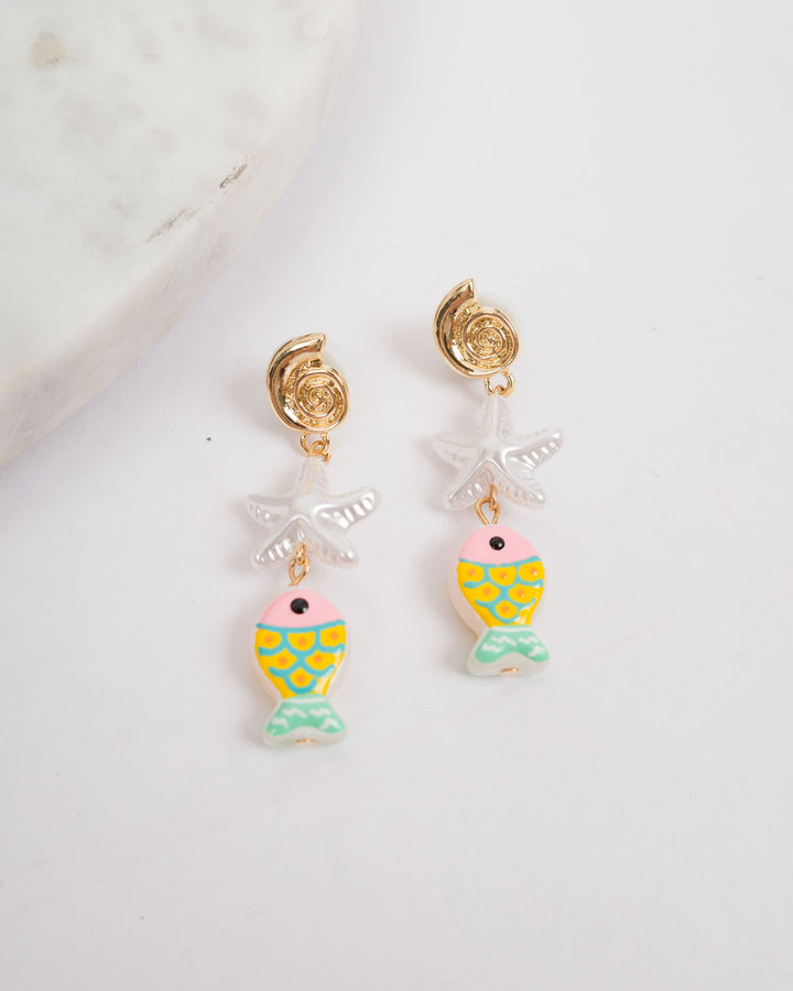 Fish and Starfish Earrings - Light Pink