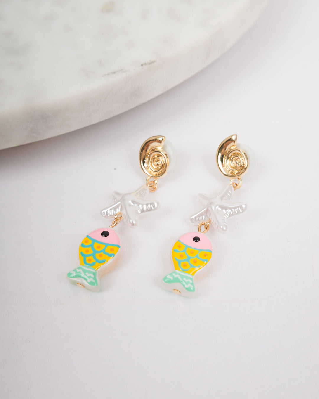 Fish and Starfish Earrings - Light Pink