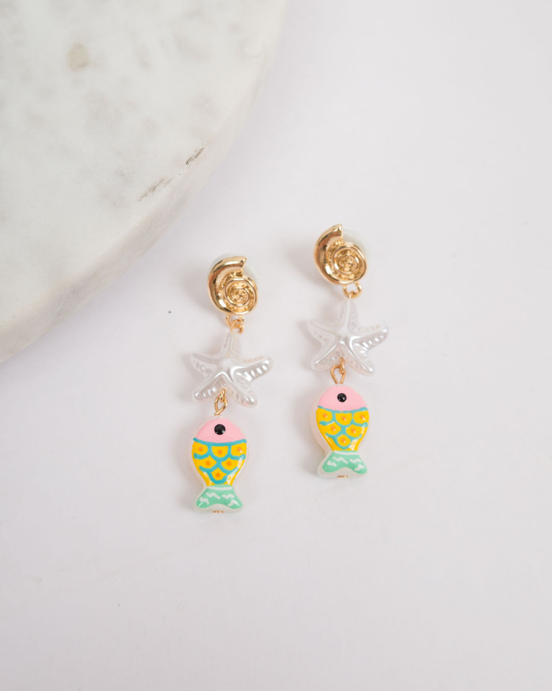 Fish and Starfish Earrings - Light Pink