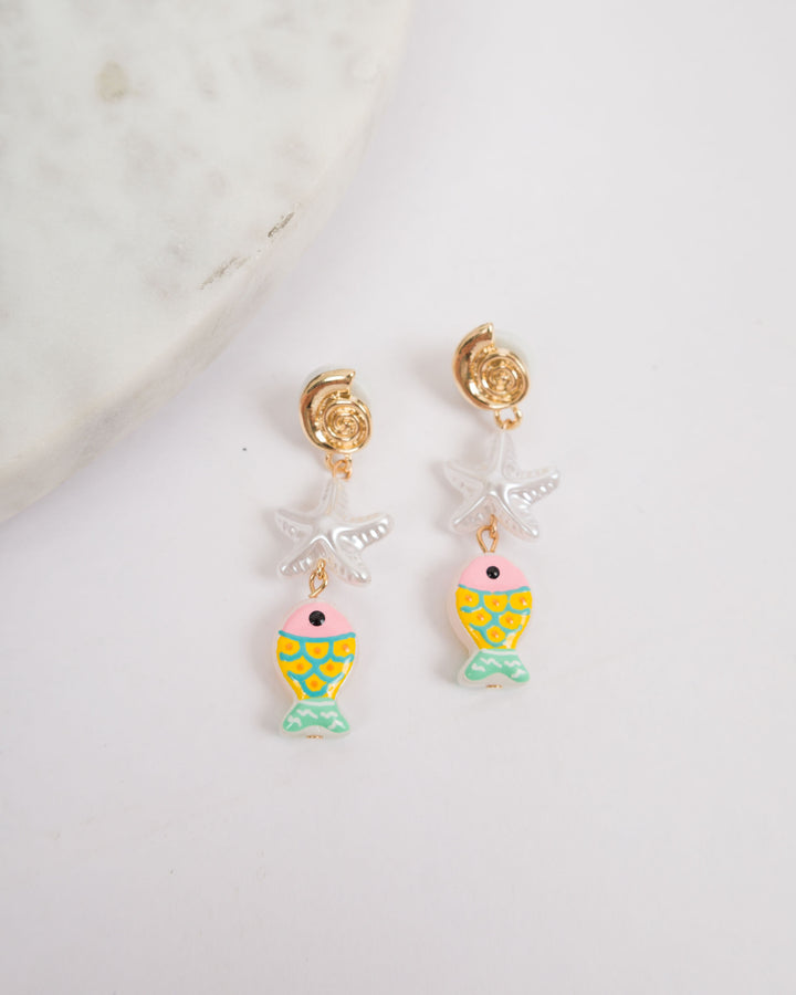 Fish and Starfish Earrings - Light Pink