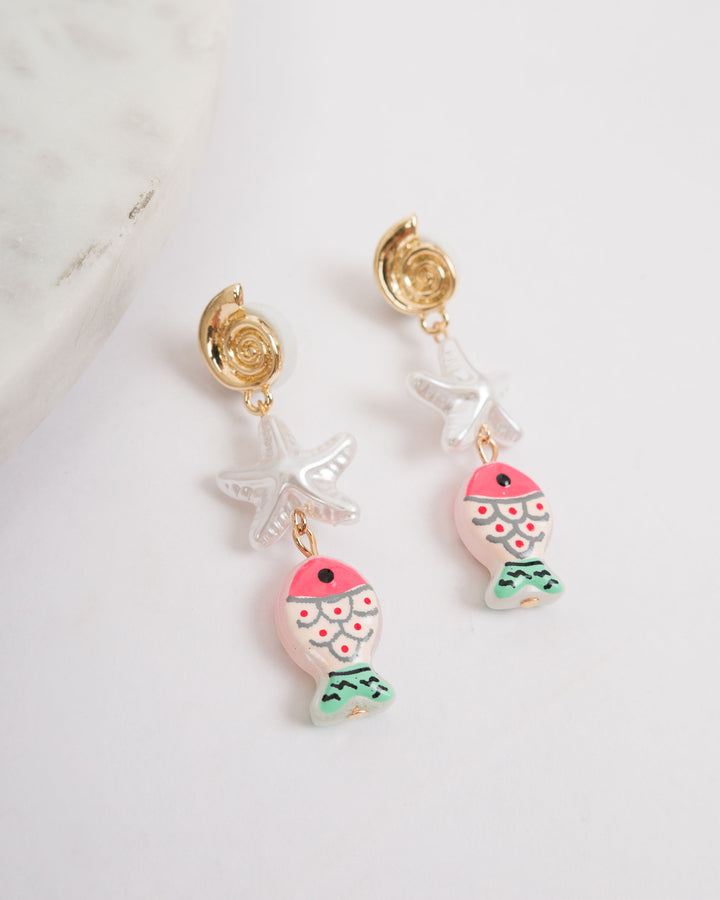 Fish and Starfish Earrings - Hot Pink