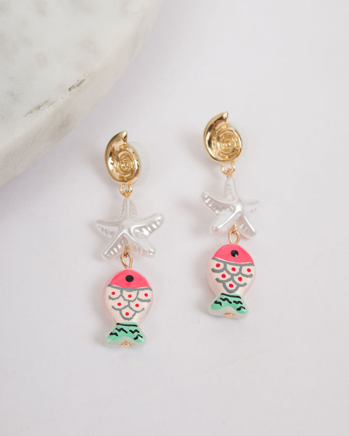 Fish and Starfish Earrings - Hot Pink