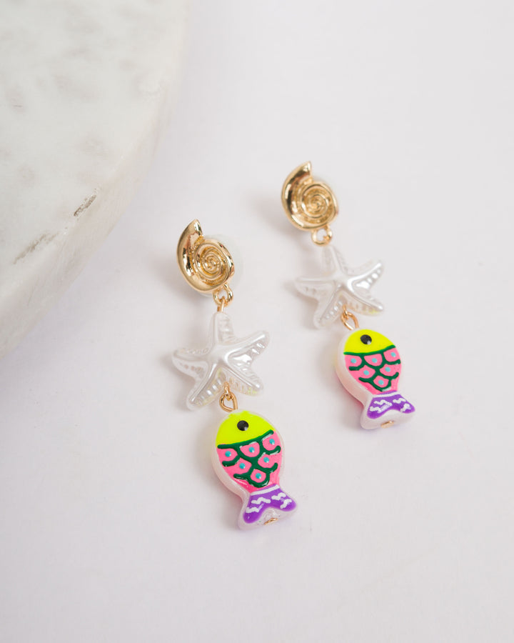 Fish and Starfish Earrings - Yellow