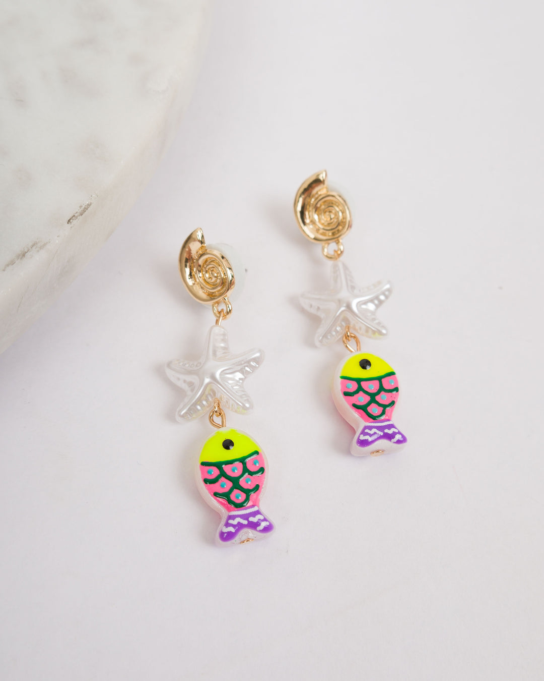 Fish and Starfish Earrings - Yellow