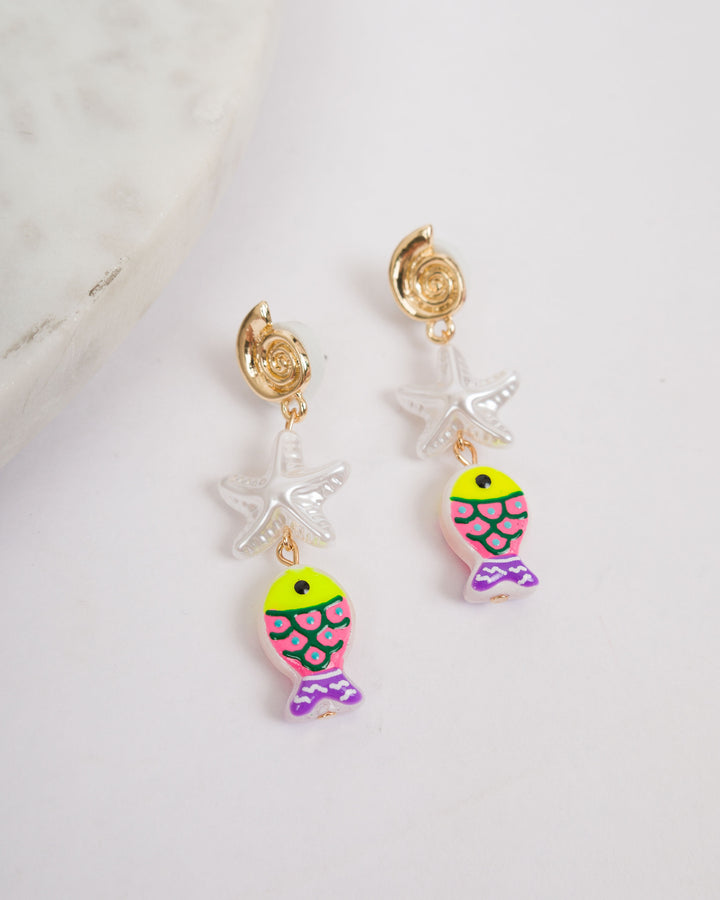 Fish and Starfish Earrings - Yellow