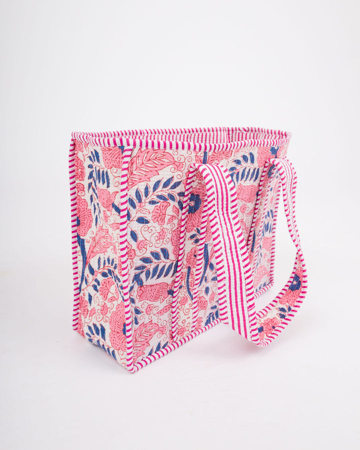 Mini Quilted Tote Bag - Blue &amp; Pink