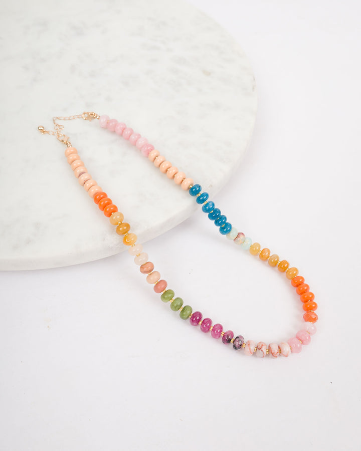 Multi Colored Bead Necklace - Orange