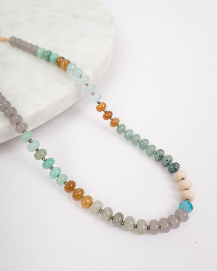 Multi Colored Bead Necklace - Brown