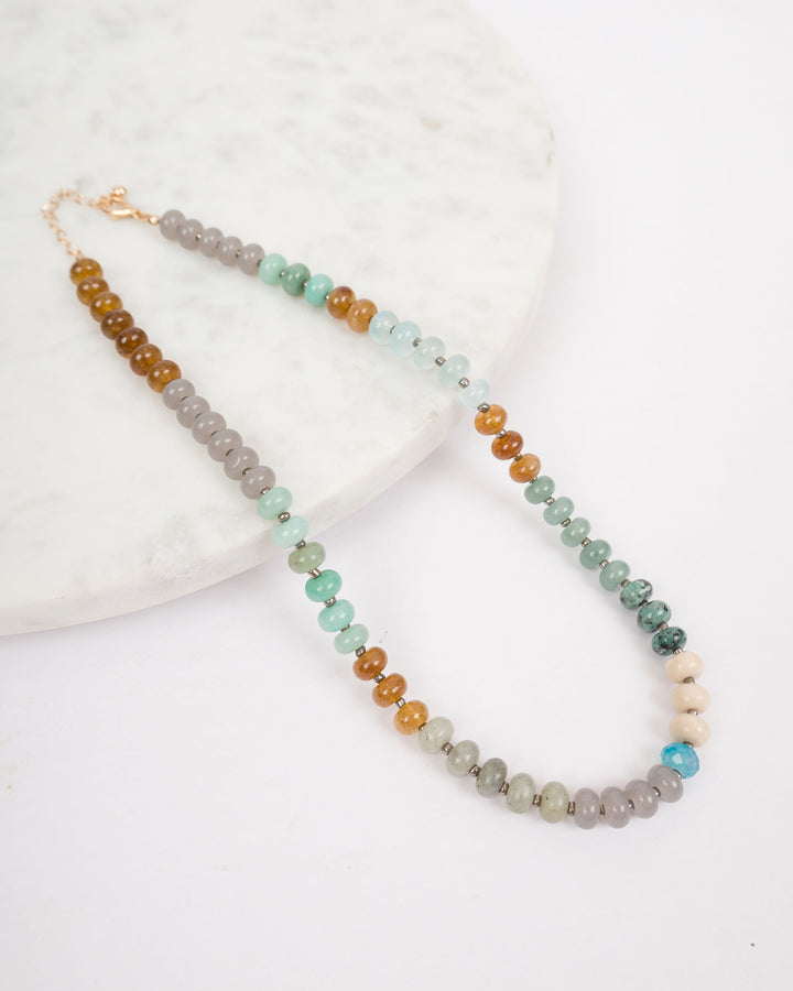 Multi Colored Bead Necklace - Brown