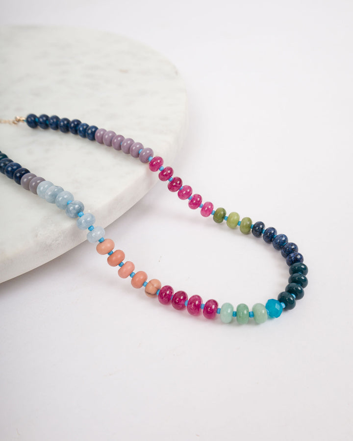 Multi Colored Bead Necklace - Blue