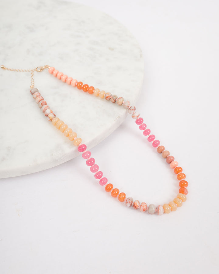 Multi Colored Bead Necklace - Pink