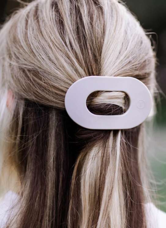 TELETIES Large Flat Round Hair Clip - Silver Flames