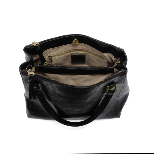 Joy Susan BLACK SHAWNA TRIPLE ZIP SATCHEL CROSSBODY
