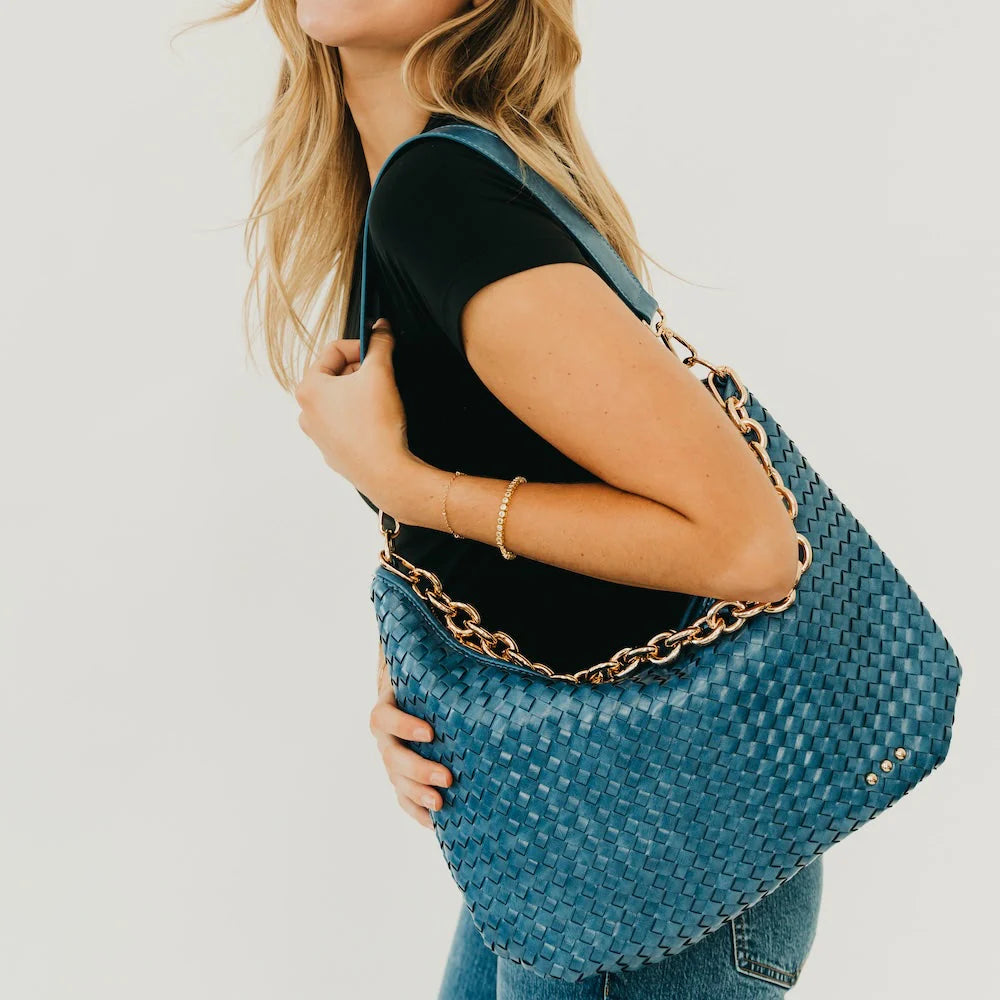 Sienna Slouchy Woven Bag - Blue