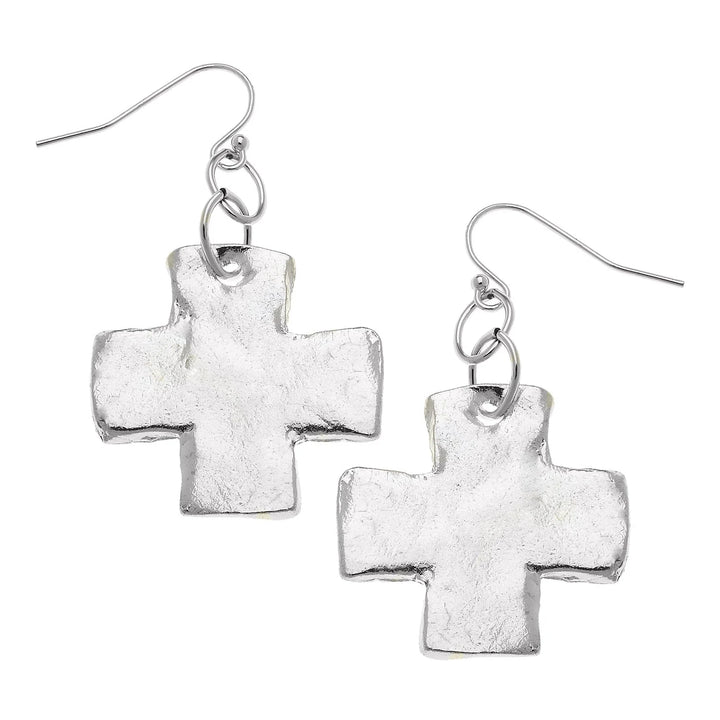 Susan Shaw Square Cross Earrings - Silver