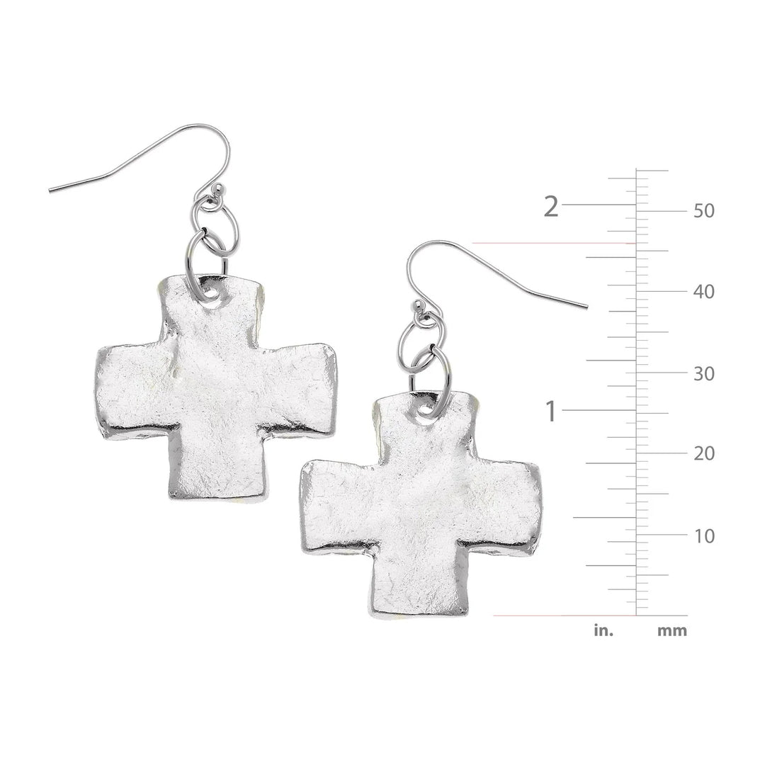 Susan Shaw Square Cross Earrings - Silver