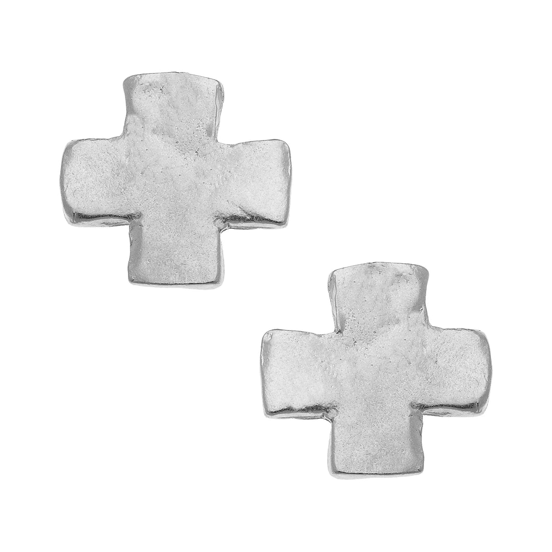 Susan Shaw Square Cross Studs - Silver