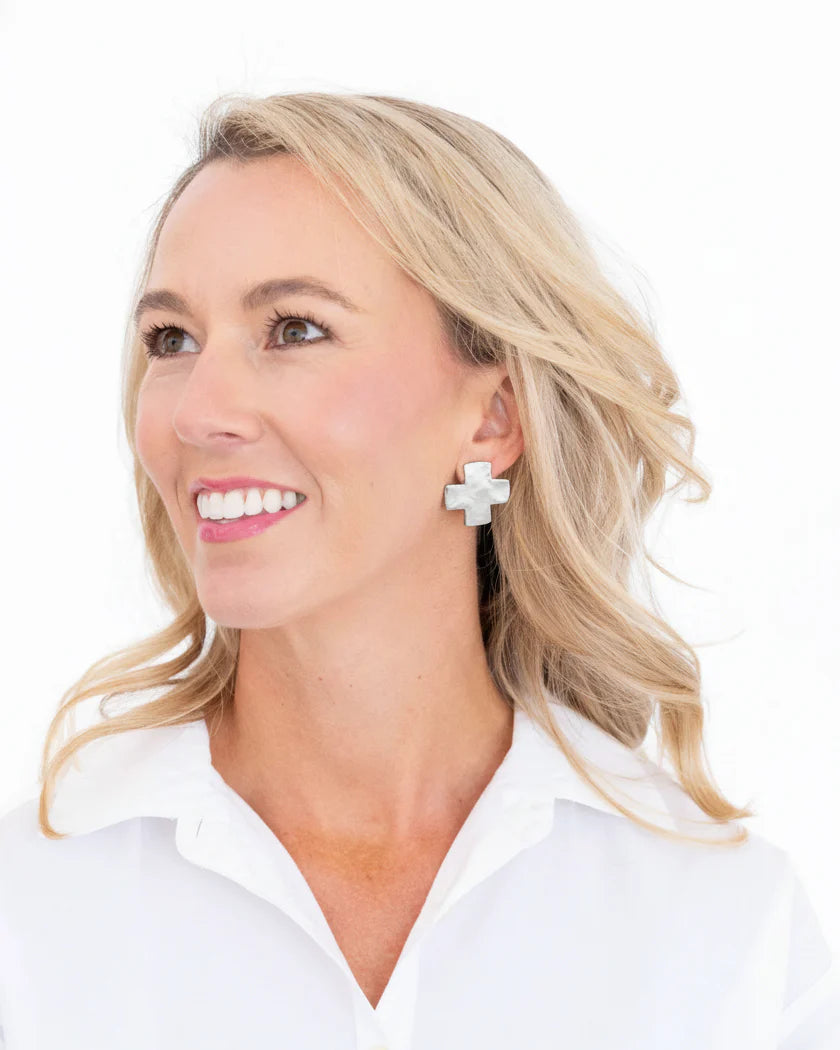 Susan Shaw Square Cross Studs - Silver