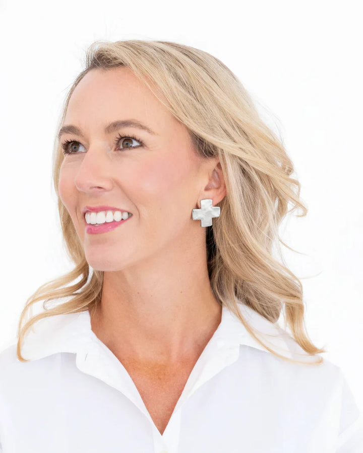 Susan Shaw Square Cross Studs - Silver